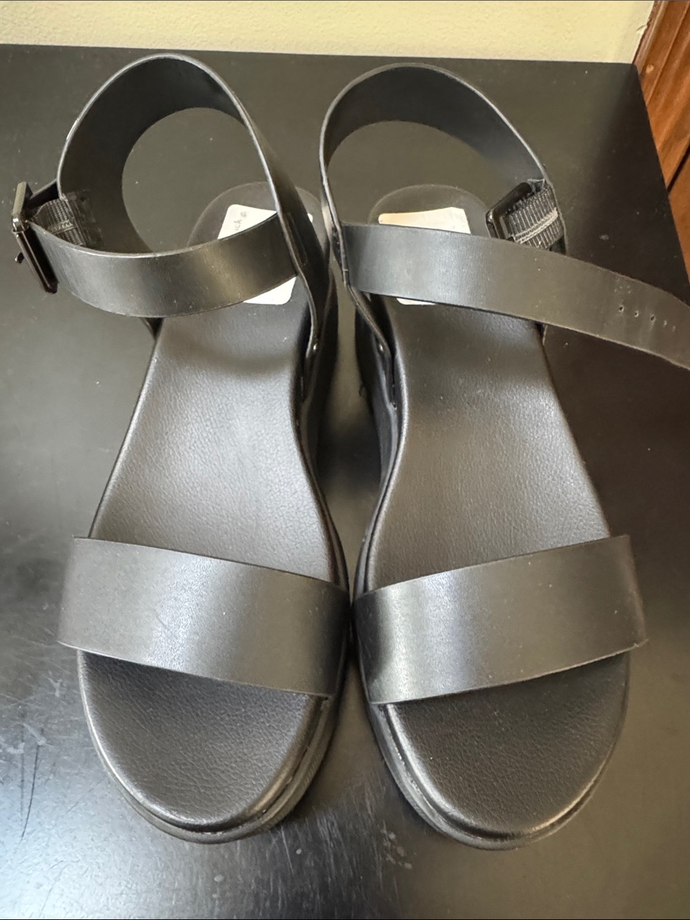 MIA Black Ankle-Strap Platform Sandals